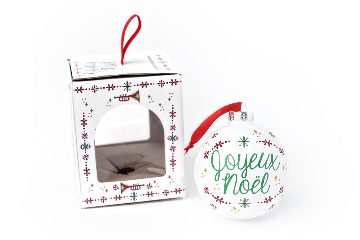 Joyeux Noel Glass Christmas Tree Ornament