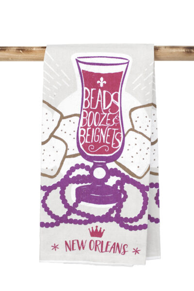 Beads Booze and Beignets Kitchen Towel